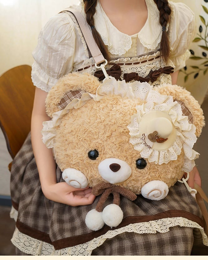 Kawaii Detachable Straps Bear Backpack Oversized With Brown