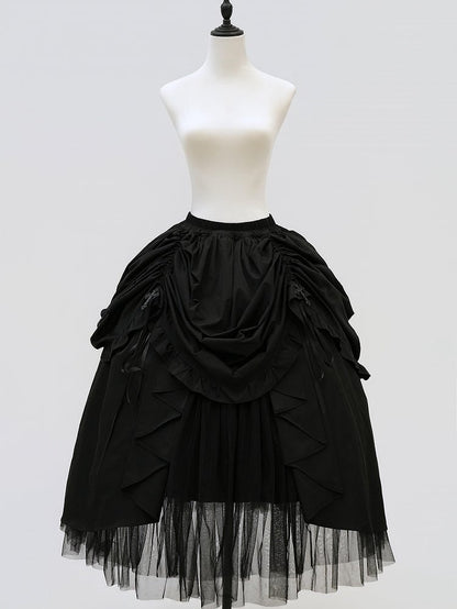 Drawstring Lolita Layered Waist Design Gothic Skirt Elastic and with Black