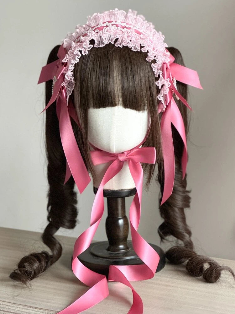 Pink Cake-Style Blue Sweet Lolita Ruffled / Black Hairband