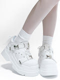 White Dual Platforms Techwear in Stud Matte Fastening Embellishments PU