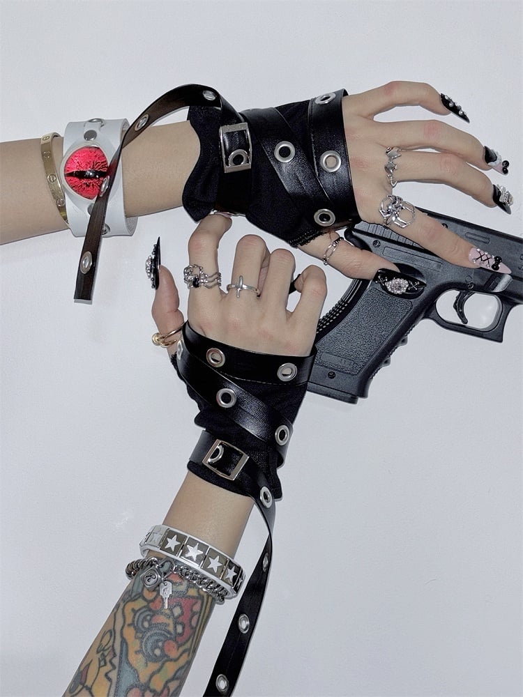Fingerlose Schwarze Handschuhe Punk Rock