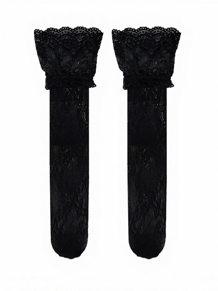 Four-Color Lace Trim Semi-Sheer Overknee Stockings - ModaSwings