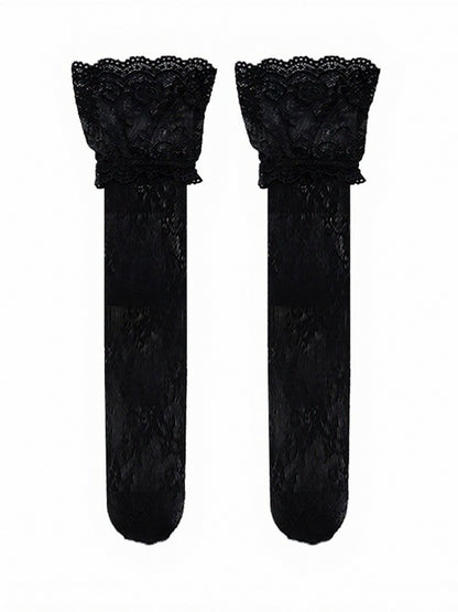 Four-Color Lace Trim Semi-Sheer Overknee Stockings - ModaSwings