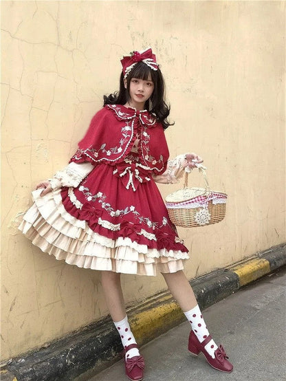Sweet Bowknot with Strawberry Accents Red Lolita KC Wine