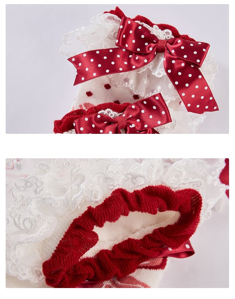 Pink / Red Strawberry and Polka Dots Pattern Socks