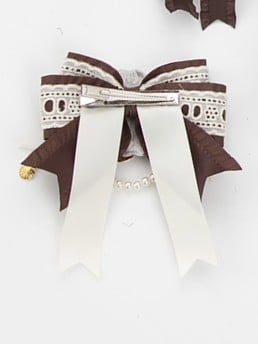 Lolita Sweet Hairclip/Brooch Brown White Party Tea Style Bowknot