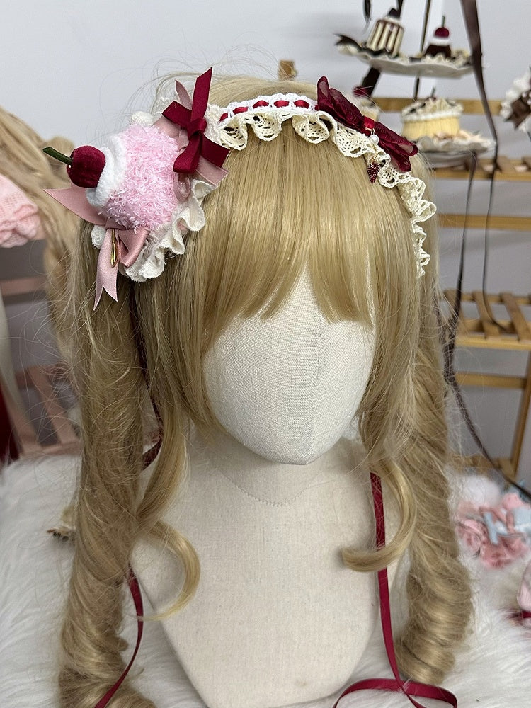 Kirsch-Mini- und Dekorations-Kuchenhut mit süßen blau/rosa Schleifen Lolita