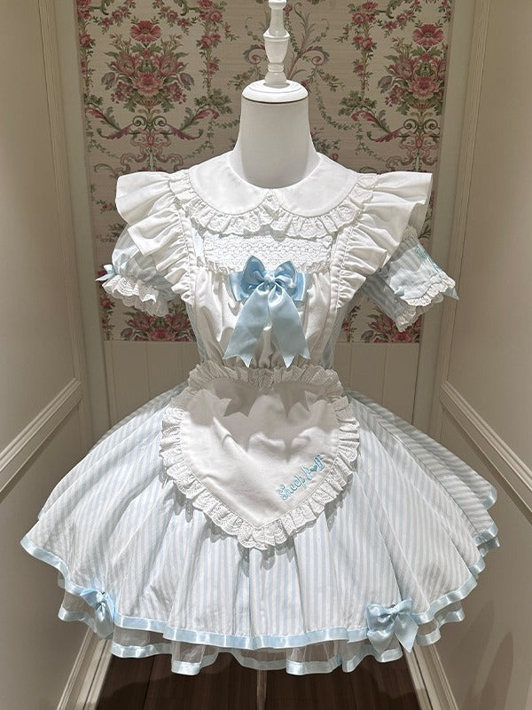 Old School Maid OP with Striped Lace Sleeves - Sheep Puff Atelier