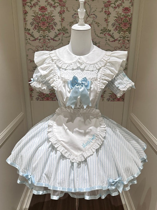 Old School Maid OP with Striped Lace Sleeves - Sheep Puff Atelier