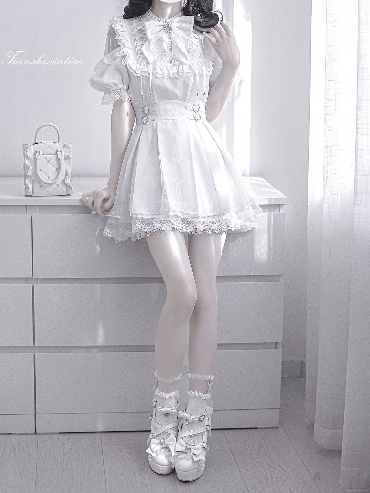 Waist Kei with Dress Neckline Buckles Heart Open Lace-up Jirai Shoulder White