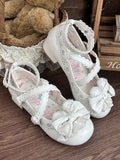 White Low-Heel Mary Janes with Crisscross Straps by Sheep Puff