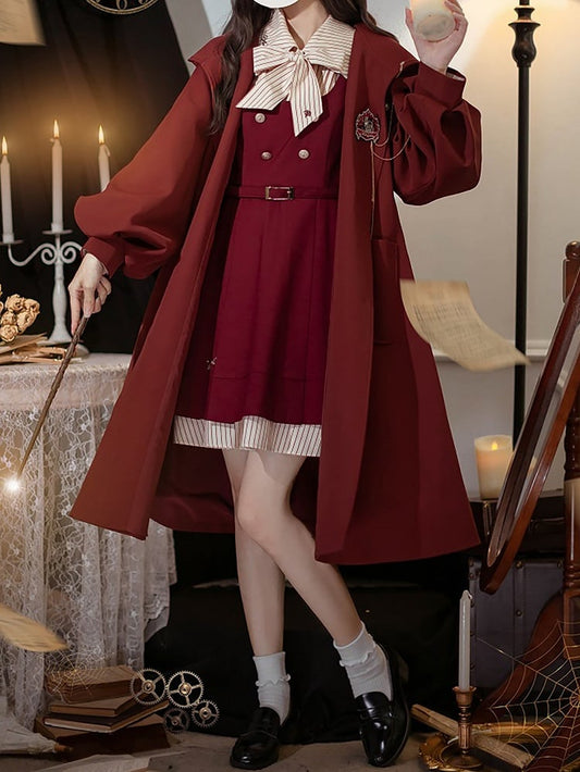 Red Balloon Coat Preppy Hooded Long Sleeves
