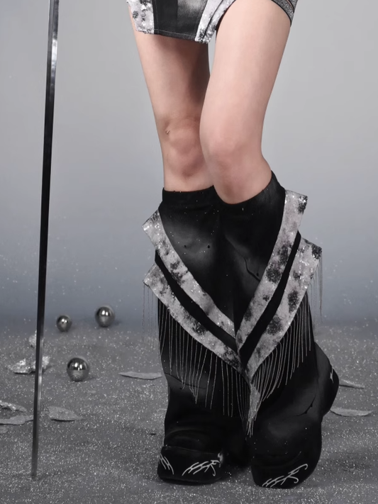 Futuristische Metall Fransen Cyberpunk Schwarze Beinwärmer Mode Y3K