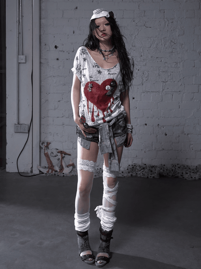 Schwarz/Weißes Navycore-Grafik-T-Shirt im Distressed-Design