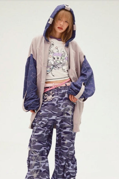 Bicolor Loose Hooded Hoodie Mode