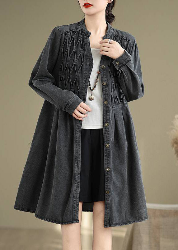 Herbstkleider Falten V Lang Patchwork Hals Schwarz