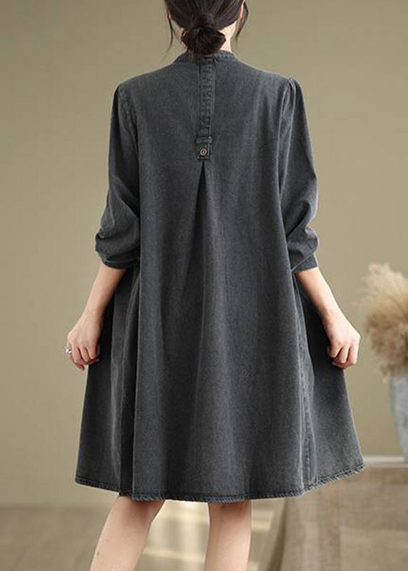 Herbstkleider Falten V Lang Patchwork Hals Schwarz