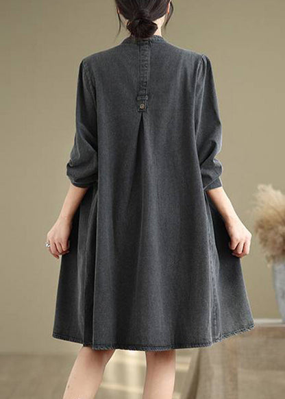 Herbstkleider Falten V Lang Patchwork Hals Schwarz