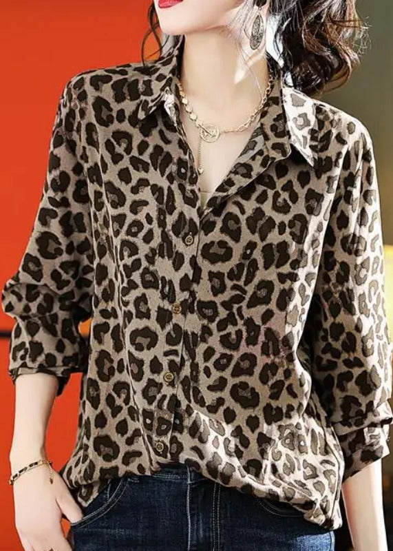 Chiffon Herbst Böhmische Print Leopard Shirts