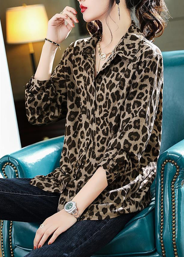 Chiffon Herbst Böhmische Print Leopard Shirts