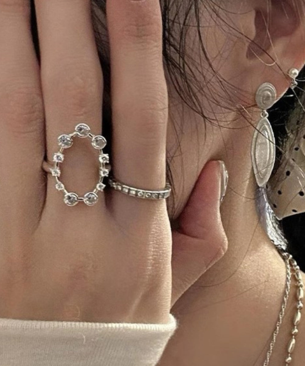 ジルコンリングセット オープンシルク 3ピース ボヘミアン ステンレススチール