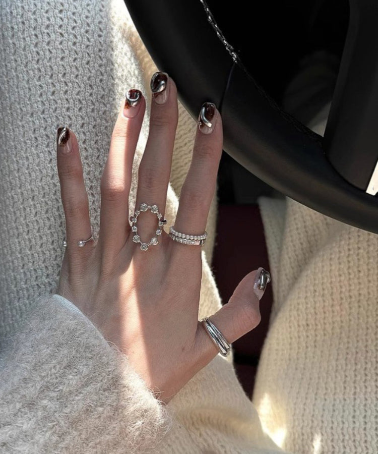 Zirkon Ringe Set Offen Seide Dreiteilig Boho Edelstahl