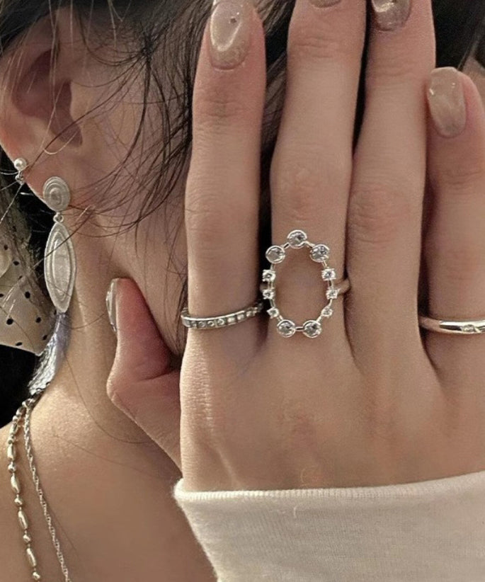 Zirkon Ringe Set Offen Seide Dreiteilig Boho Edelstahl