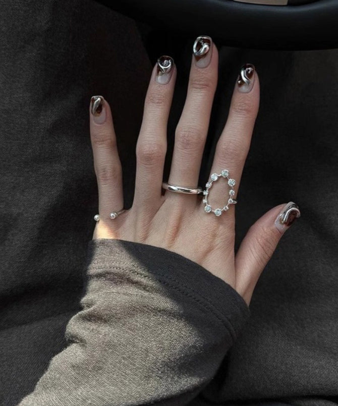 Zirkon Ringe Set Offen Seide Dreiteilig Boho Edelstahl