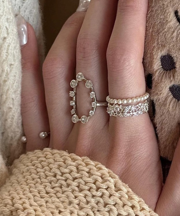 Zirkon Ringe Set Offen Seide Dreiteilig Boho Edelstahl