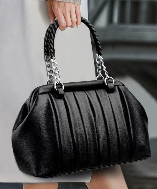 Wrinkled Durable Calf Tote Boutique Black Leather Bag