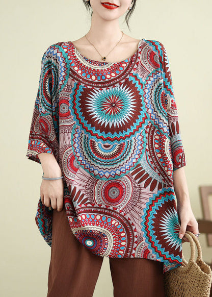 Print Half Sleeve Boutique Red Top O-Neck