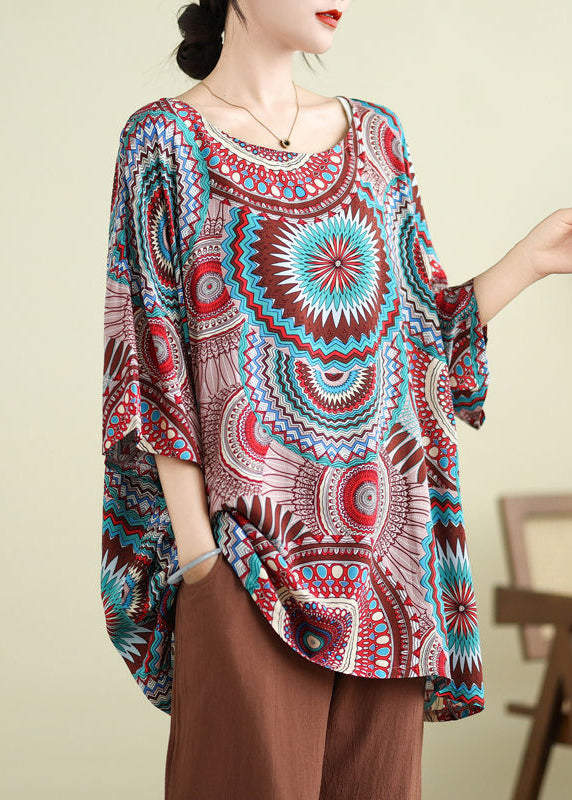 Print Half Sleeve Boutique Red Top O-Neck