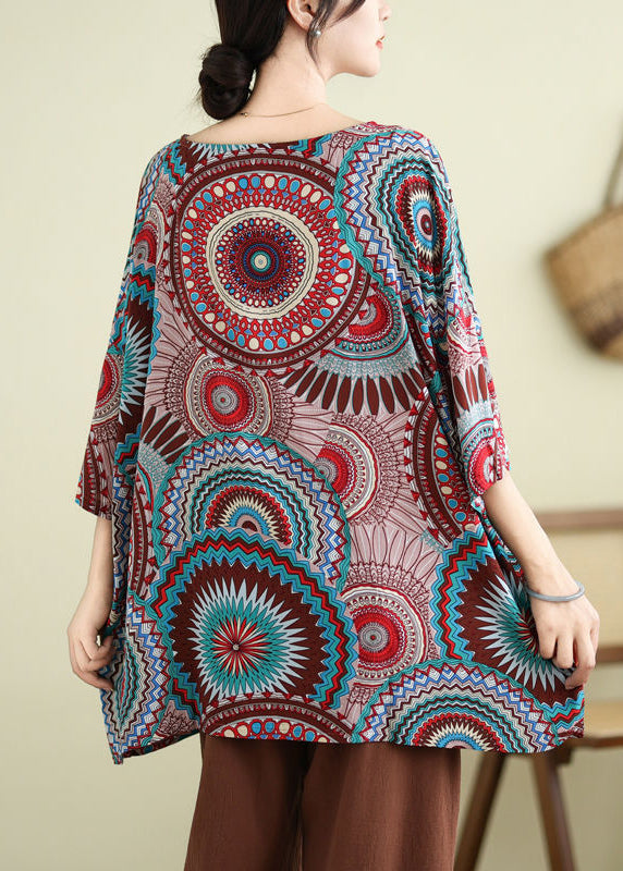 Print Half Sleeve Boutique Red Top O-Neck