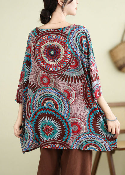 Print Half Sleeve Boutique Red Top O-Neck