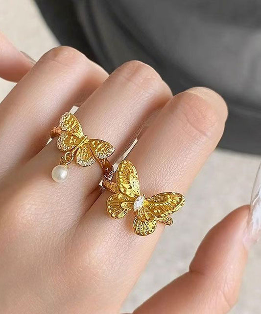 Perlenset Gold Zweiteilige Kurze Schmetterlingsringe Legierung