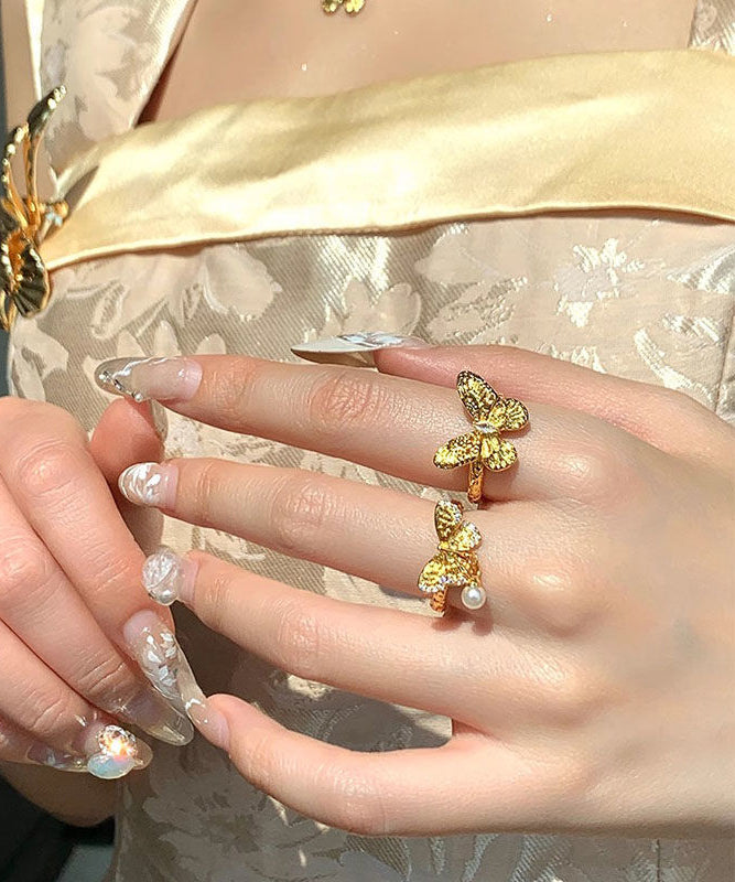 パールセット ゴールド ツーピース ブリーフ バタフライ リング 合金