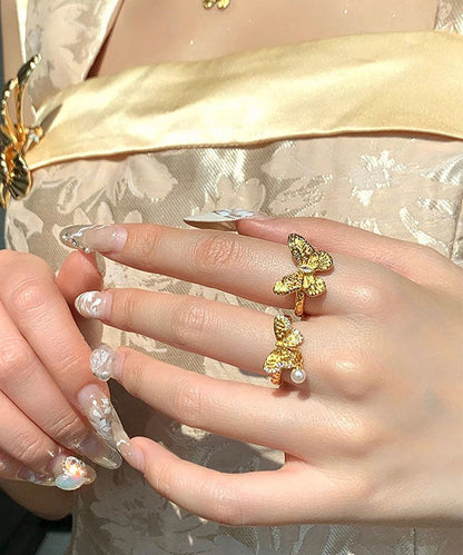 パールセット ゴールド ツーピース ブリーフ バタフライ リング 合金