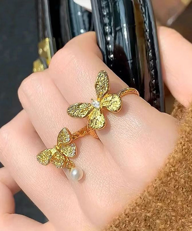 パールセット ゴールド ツーピース ブリーフ バタフライ リング 合金