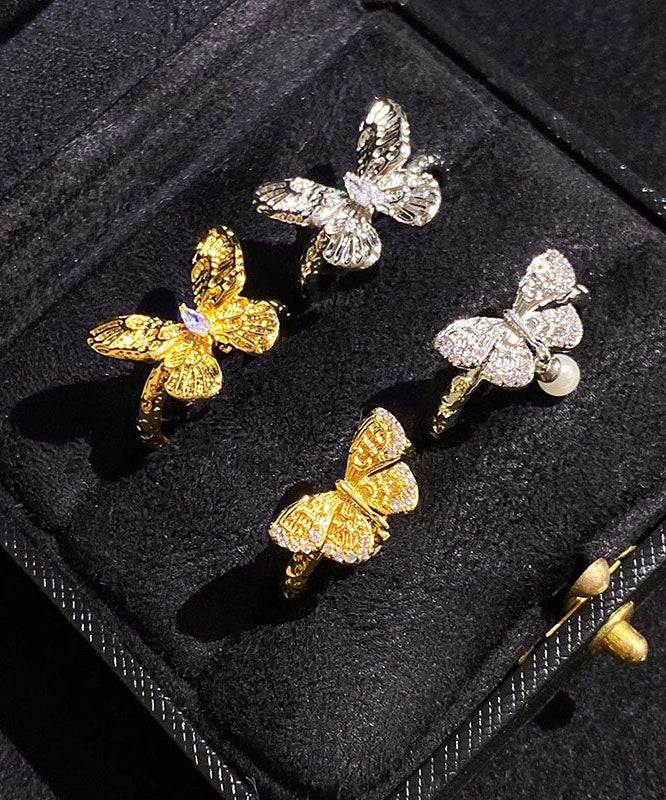 Perlenset Gold Zweiteilige Kurze Schmetterlingsringe Legierung