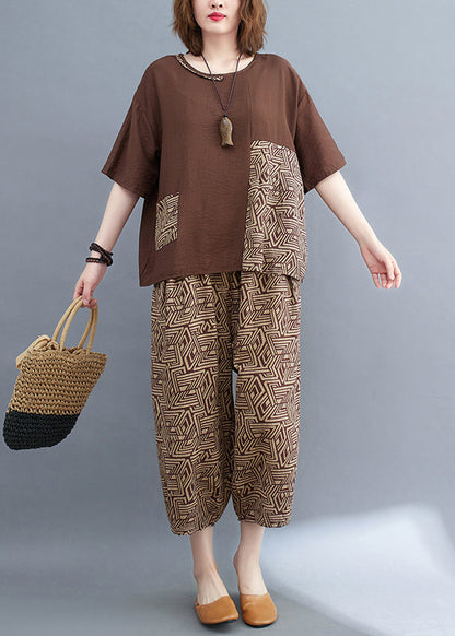 Braunes Sommerset Patchwork Print Baumwollstück Zwei asymmetrische