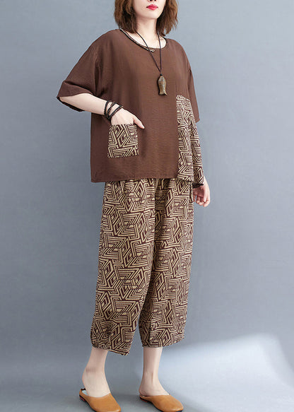 Braunes Sommerset Patchwork Print Baumwollstück Zwei asymmetrische