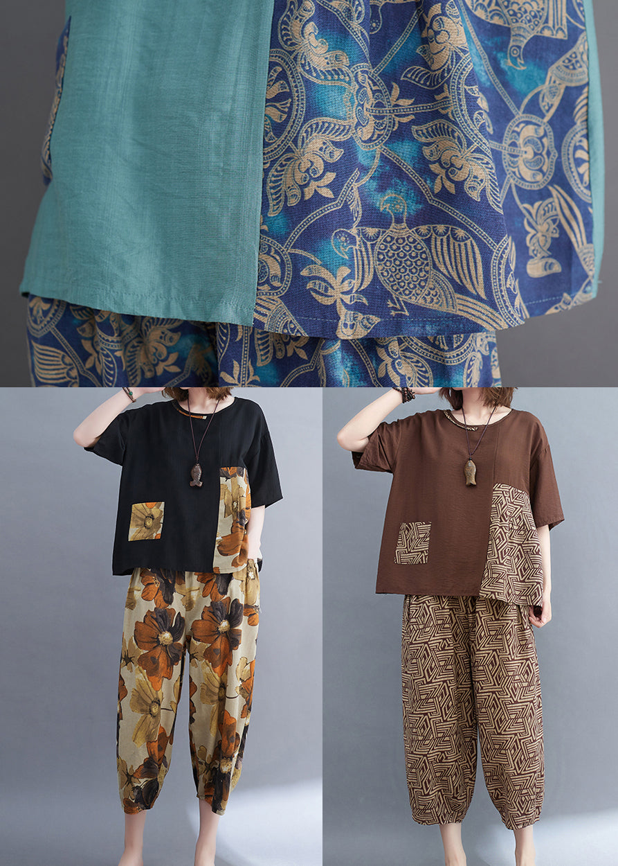 Braunes Sommerset Patchwork Print Baumwollstück Zwei asymmetrische