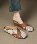 Mesh Splicing Schaffell Slide Neue braune Sandalen atmungsaktiv