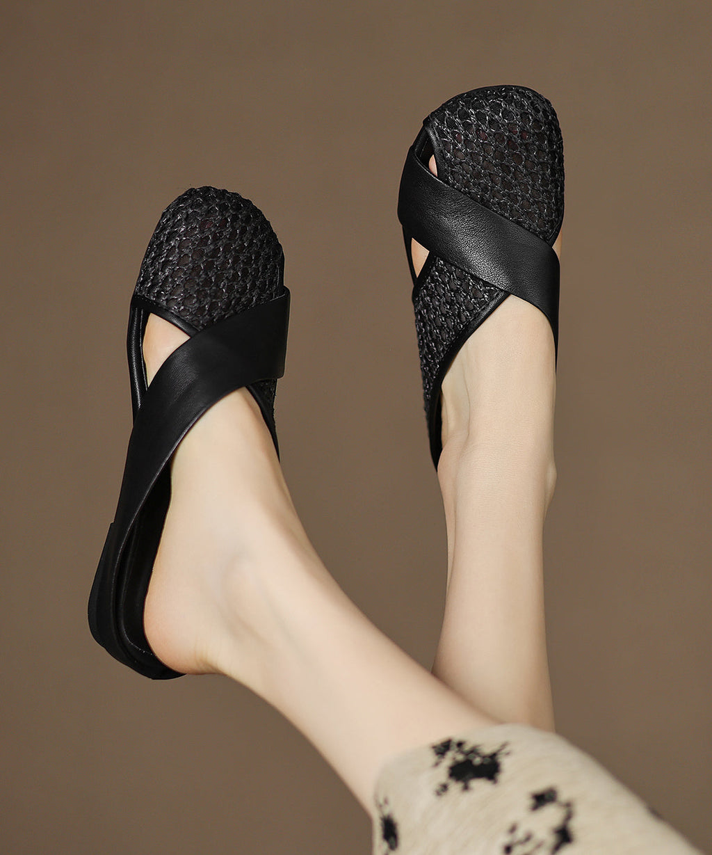Mesh Splicing Schaffell Slide Neue braune Sandalen atmungsaktiv