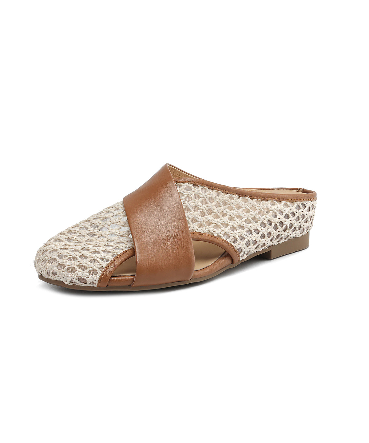 Mesh Splicing Schaffell Slide Neue braune Sandalen atmungsaktiv