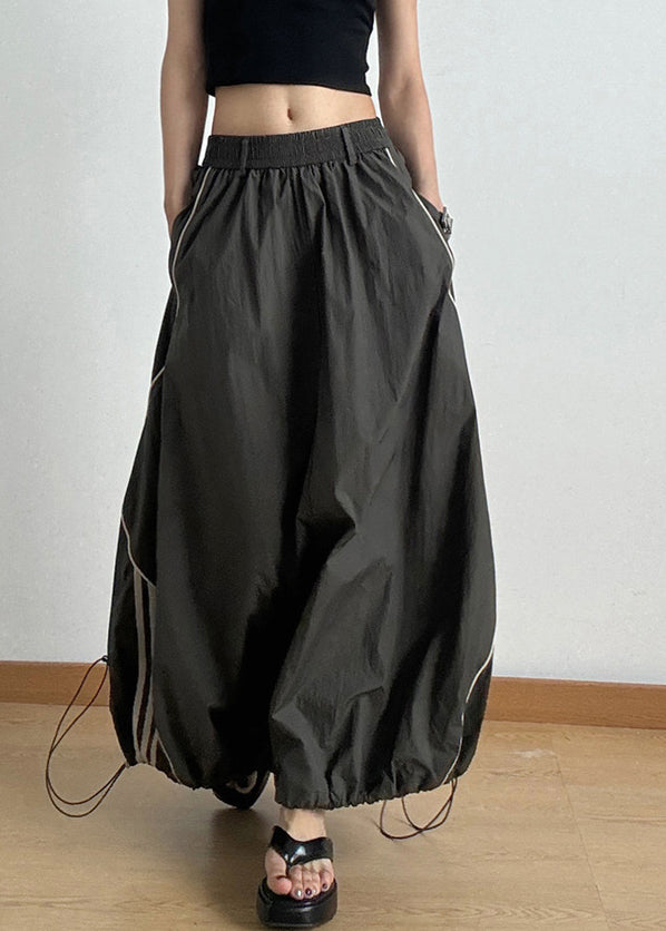 伸縮性のあるカジュアルスカート アーミーライン A 夏 ウエスト ドローストリング グリーン