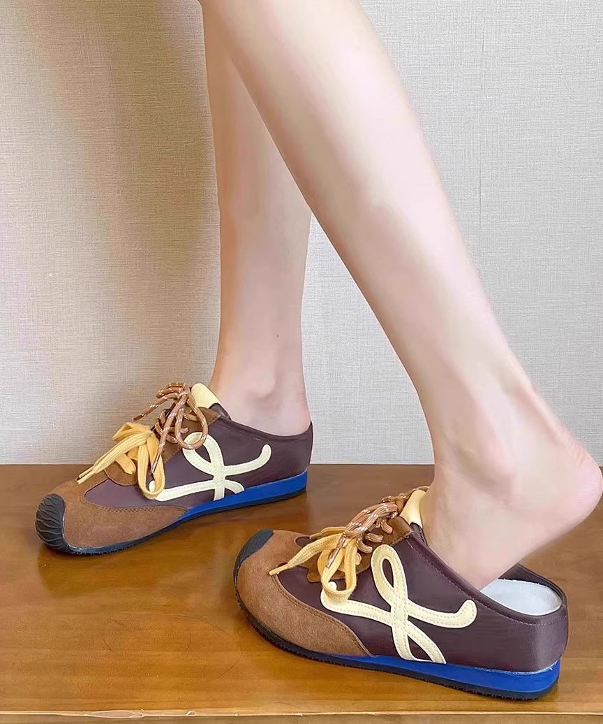 Wildleder-Spitze Splicing Up Casual Sandalen Braun Slide