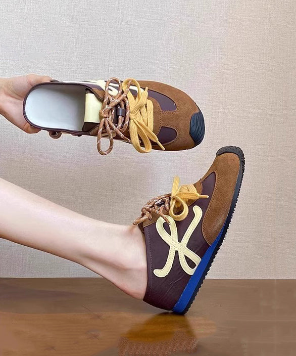 Wildleder-Spitze Splicing Up Casual Sandalen Braun Slide