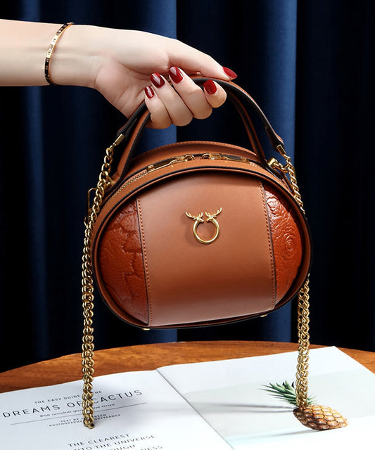 ラウンド型多用途カジュアルブラウンレザーバッグカーフ