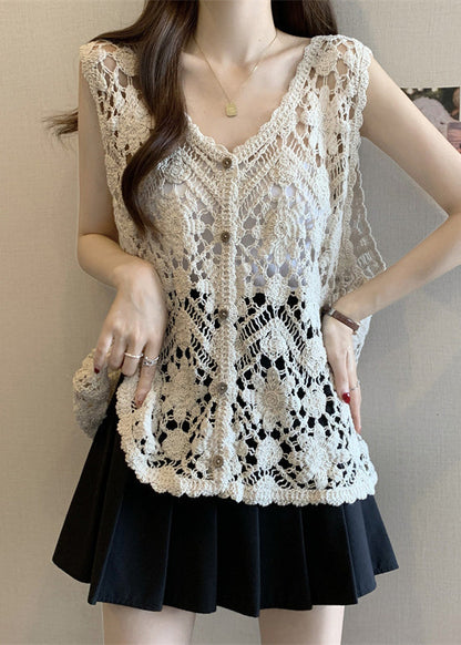 ネックアウト アプリコット ニットベスト Vネック 中空 ノースリーブ シック